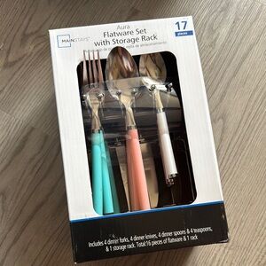 Mainstays Blue and Pink Flatware Set for Dining